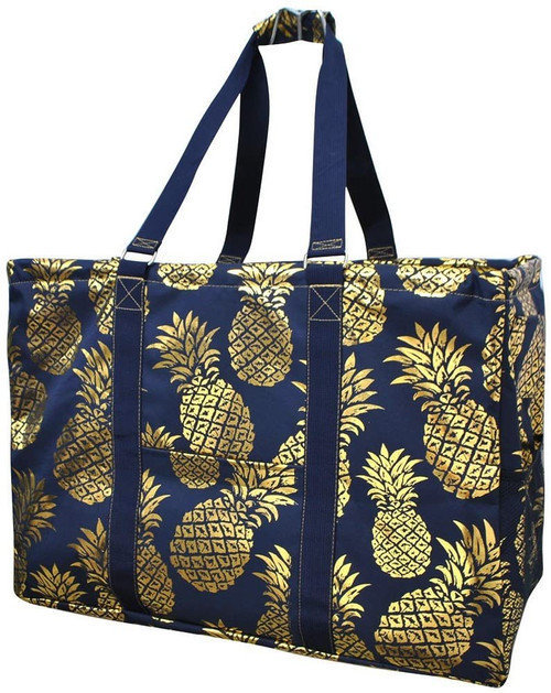 Gold Pineapple Mega Canvas Utility Tote Bag-Navy
