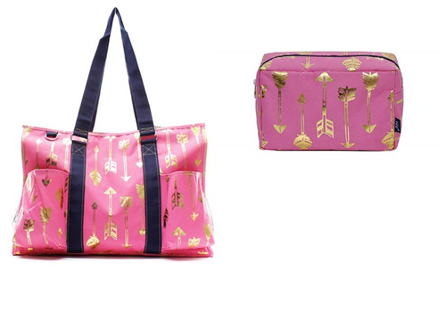 Gold Arrow Print Medium Canvas Utility Tote Bag Set-Pink