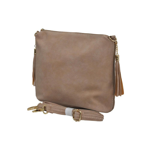 Beige NGIL Faux Leather Double Tassel Zipper Crossbody