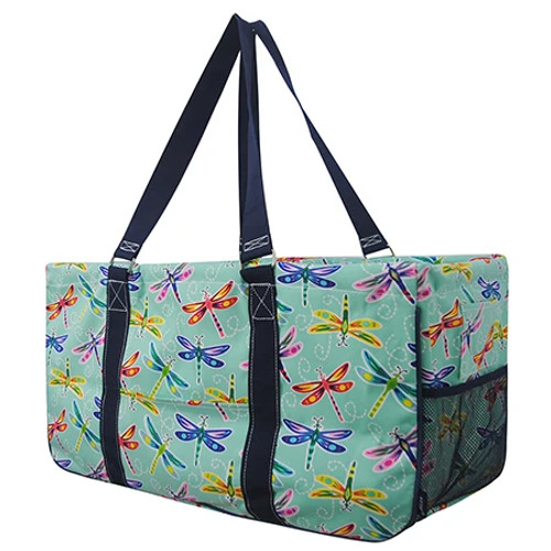 Dragonfly Effect Print Large Canvas Utility Tote Bag-Blue