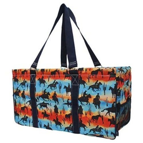  Ride Into The Sunset Print Large Canvas Utility Tote Bag-Black