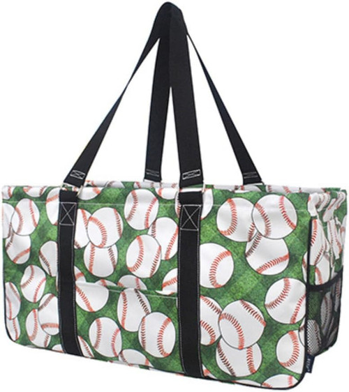 Baseball Field Print Large Canvas Utility Tote Bag-Black