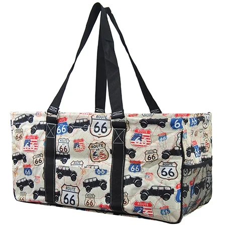 Americana Drive Print Large Canvas Utility Tote Bag-Black