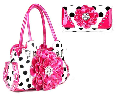 Pink/White Rhinestone Daisy Flower Wicker Bucket Purse