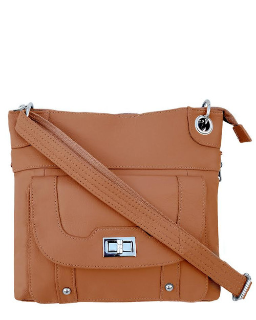 Roma Leathers 7028 Light Brown Genuine Leather Turnlock Concealed Purse