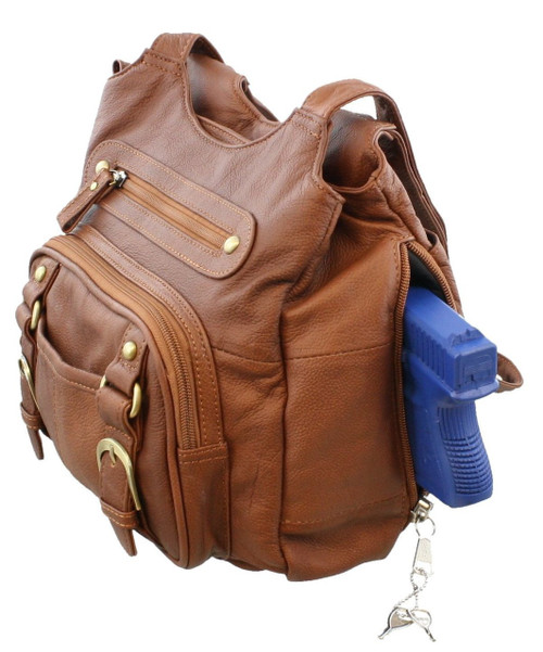 Concealed Carry Purse Genuine Leather Locking CCW Gun Bag Left and