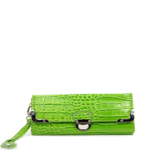 Green Croc Embossed Wristlet