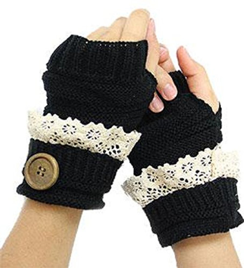 black knit fingerless gloves