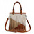 Multi Tones Two Layer Fringe Women's Tote Handbag with Crossbody Strap (Brown)