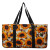 Sunflower Cow Print Large Canvas Utility Tote Bag-Black