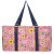 Country Flowers Print Large Canvas Utility Tote Bag-Black