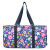 Lilac Floral Print Large Canvas Utility Tote Bag-Navy