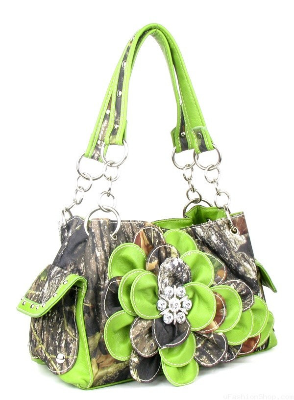 Western Green Camouflage Flower Rhinestone Handbag