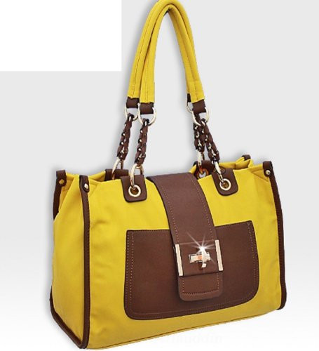 Yellow and Brown Turnlock Fashion Purse - Handbags, Bling & More!