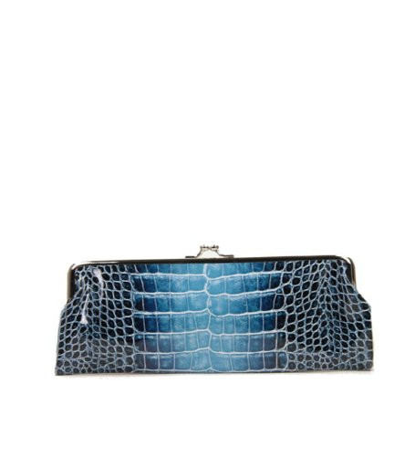 Blue Croc Embossed Twist Closure Clutch