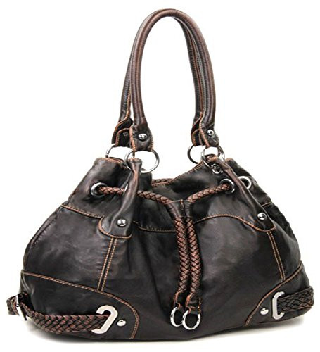 Brown Cinch Tie Stone Washed Handbag