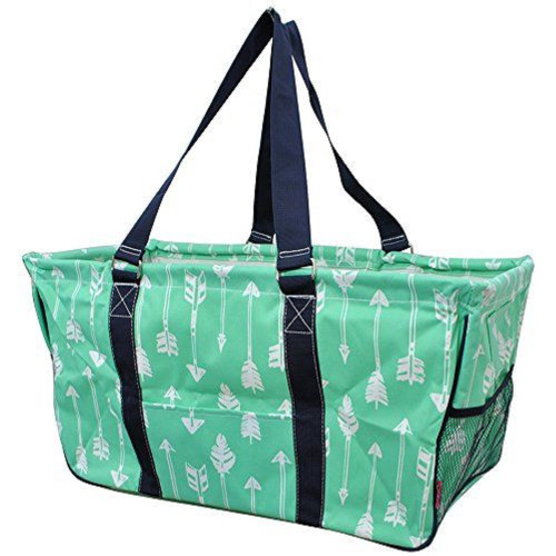 Arrow Print Large Canvas Utility Tote Bag-Mint