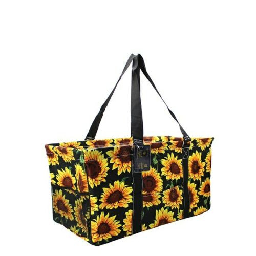 Sunflower Print Large Canvas Utility Tote Bag-Black