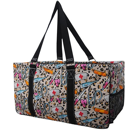 Wild Nurse Print Large Canvas Utility Tote Bag-Black