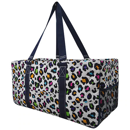 Popping Cheetah Large Canvas Utility Tote Bag-Black