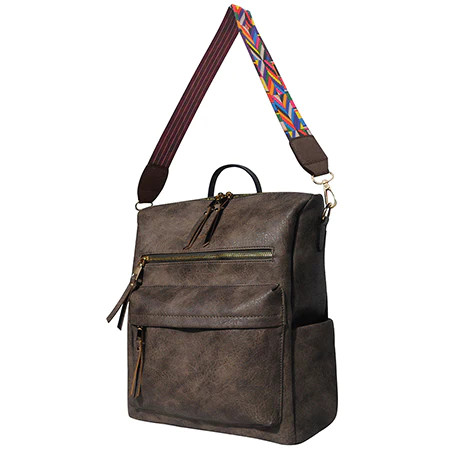 Taupe Gray Faux Leather NGIL Shoulder Backpack display picture 1