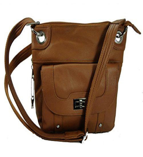 Concealed Carry Cross Body Leather Gun Purse with Slash Resistant Strap