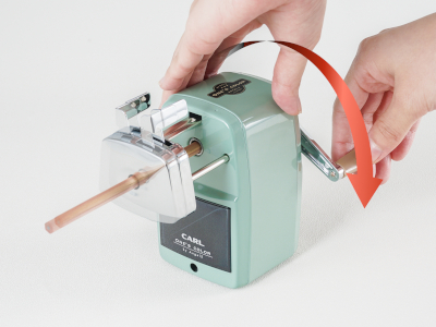 pencil feeded automatically as handle being cranked