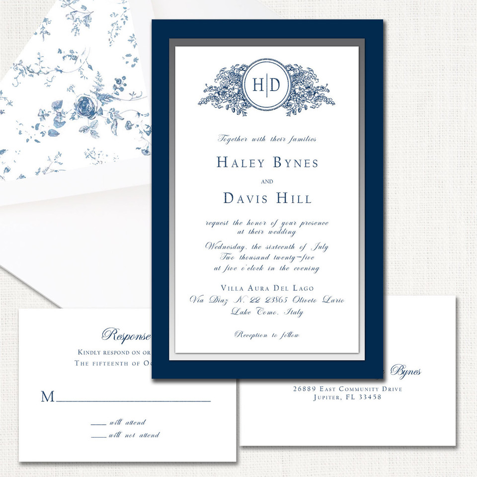 Haley Navy Silver Wedding Invitations