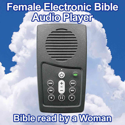 Front view, Audio Bible woman voice Electronic Bible player, Woman voice reading scripture, Bible read by a Woman