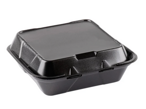 9x9 Black Foam Hinged-Lid Container, Vented - One Compartment (200/cs)