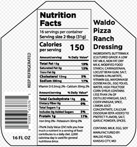 [Custom Stickers] Waldo Pizza - Ranch Dressing Back Labels (1,000/cs)