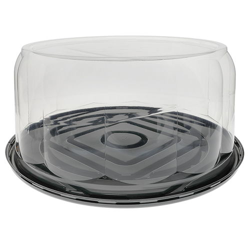 13" Black Round Plastic Cake Container Base with Clear Dome Lid (50/Case)