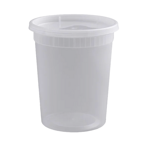 Custom 32oz Plastic Soup Containers w/ Lids (500/cs)
