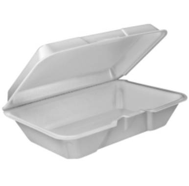 9 1/4 x 9 1/4 x 3 - Styrofoam Hinged Lid Container (200/cs)