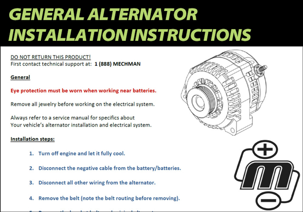 General Alternator Installation Instructions Mechman Alternators