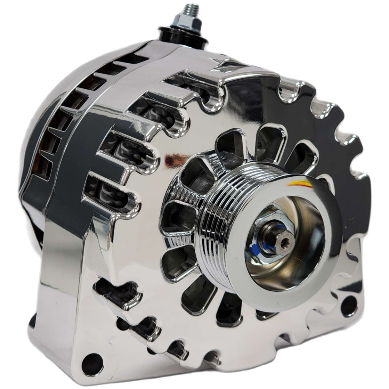 LActrical 110 Amp Chrome Alternator For Chevy GM Hot Rod – 9 O'Clock Plug, Billet Pulley