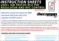 Alternator wiring instructions for 2005 and newer GM trucks with 2-Pin regulator and RVC control.