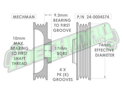 4 Rib 2.9" Billet aluminum racing pulley - Hard anodized 24-0004S74 Mechman