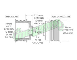 54mm 7 rib pulley, extended shoulder, hard anodized alum 24-0007S54E Mechman