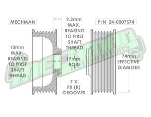 7 Rib 2.9" Billet aluminum racing pulley - Hard anodized 24-0007S74 Mechman