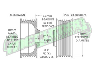 8 Rib 2.9" Billet aluminum racing pulley - Hard anodized 24-0008S74 Mechman