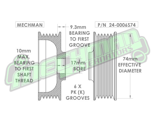 6 Rib 2.9" Billet aluminum racing pulley - Hard anodized