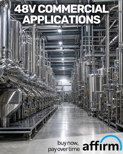 Industrial facility using high-output 48-volt alternators for backup power