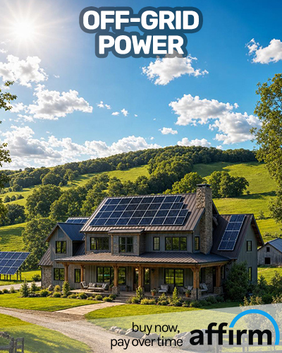 Off-grid home with rooftop solar charged by a 48-volt alternator