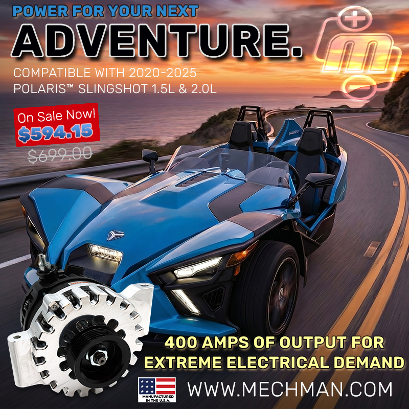 Mechman 400-amp alternator upgrade for 2020–2025 Polaris Slingshot 1.5L and 2.0L