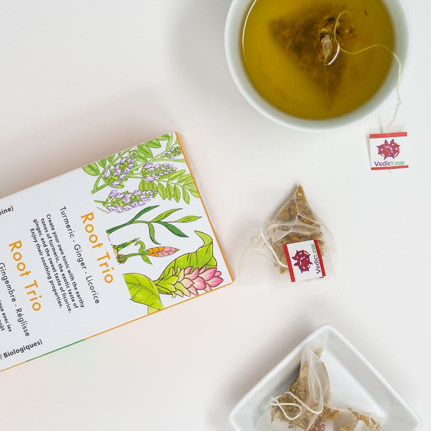 Root Trio pyramid tea bags from Vedic Teas
