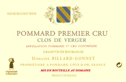 Pommard Premier Cru Clos de Verger Domaine Billard-Gonnet 2013 DE