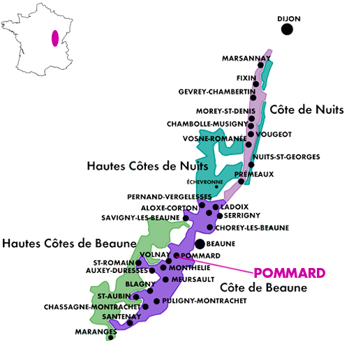 Appellation Map for Pommard Premier Cru Clos de Verger Domaine Billard-Gonnet 2013