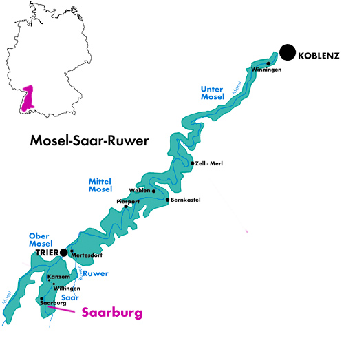 Appellation Map for Saar Riesling der Gärtner Trocken Weingut Cantzheim 2020