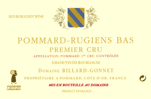 Pommard Premier Cru Rugiens-Bas Domaine Billard-Gonnet 2016 NJ